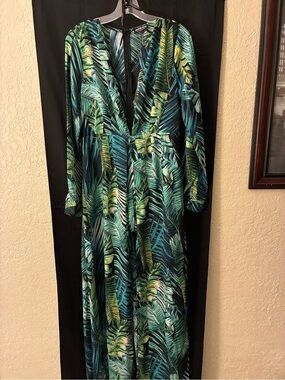 Fashion Nova Green and Blue Palm Leaf dress